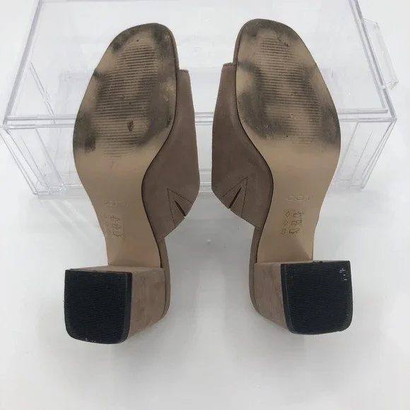 Aldo Womens Mules Slides Sandals Shoes Sz 6 Tan Suede Chunky Heel 2.5" Open Toe - Picture 7 of 13